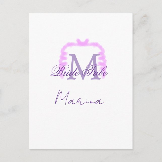 Bride tribe monogram purple ruffle pink border spa postcard (Front)