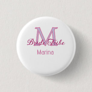 Bride tribe monogram red bridal shower simple mini 3 cm round badge