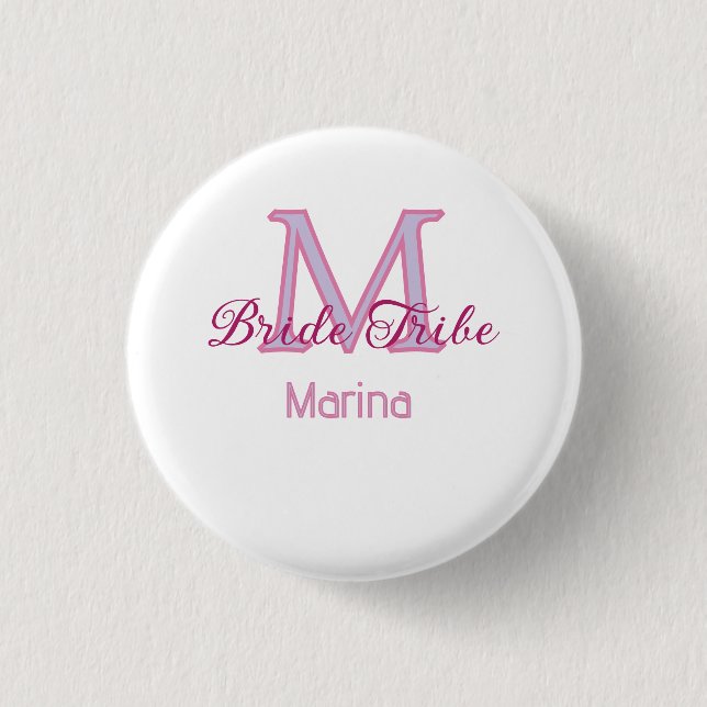Bride tribe monogram red bridal shower simple mini 3 cm round badge (Front)