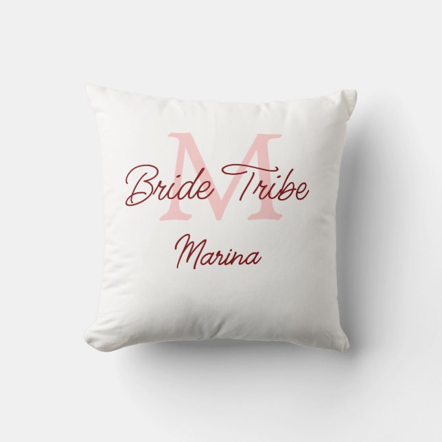Bride tribe monogram red bridal shower simple mini cushion (Front)