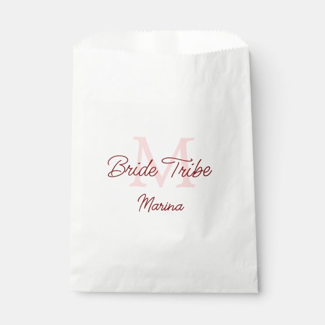 Bride tribe monogram red bridal shower simple mini favour bags (Front)