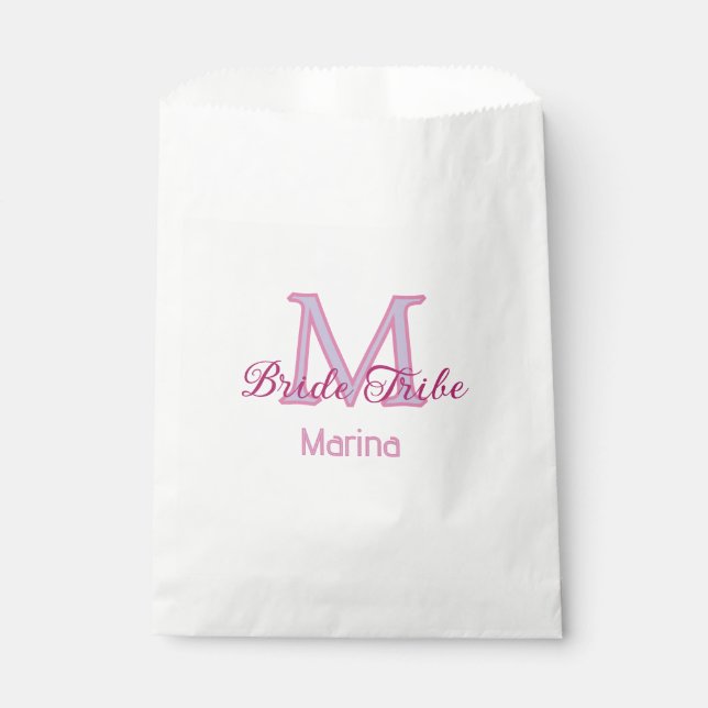 Bride tribe monogram red bridal shower simple mini favour bags (Front)
