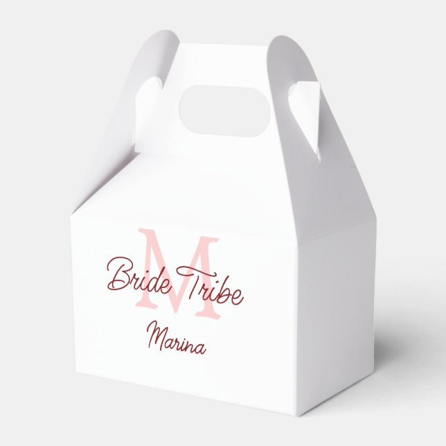 Bride tribe monogram red bridal shower simple mini favour box (Front Side)