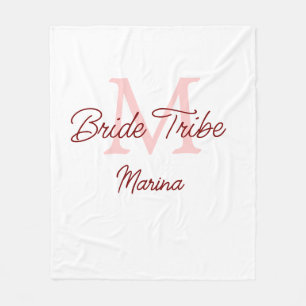 Bride tribe monogram red bridal shower simple mini fleece blanket