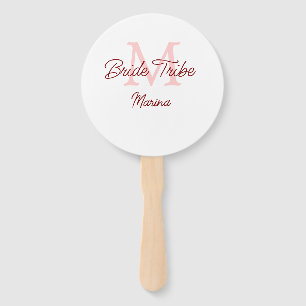 Bride tribe monogram red bridal shower simple mini hand fan