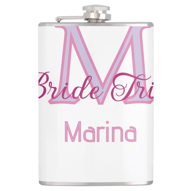 Bride tribe monogram red bridal shower simple mini hip flask (Front)