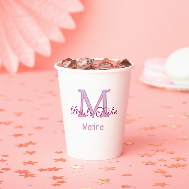 Bride tribe monogram red bridal shower simple mini paper cups (Insitu)
