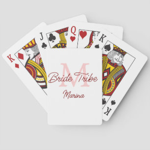 Bride tribe monogram red bridal shower simple mini playing cards