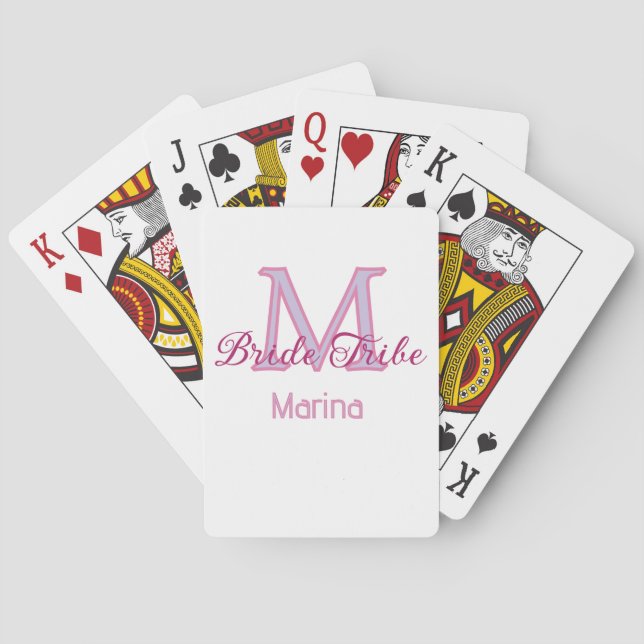 Bride tribe monogram red bridal shower simple mini playing cards (Back)