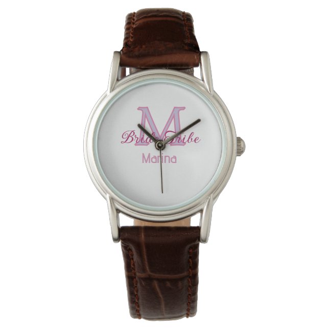 Bride tribe monogram red bridal shower simple mini watch (Front)