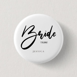 Bride Tribe or Team Black Typography Personalized 3 Cm Round Badge