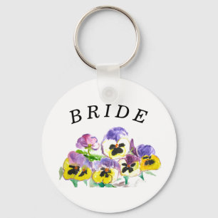 Bride Tribe Pansies Floral Vintage Girly Wedding Key Ring