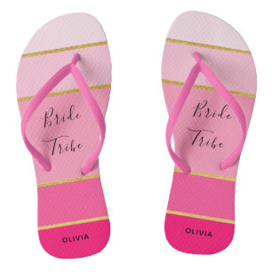 Bride Tribe Personalised Pink & Gold striped Jandals