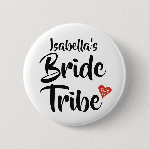 Bride Tribe Red Date Heart Personalised 6 Cm Round Badge