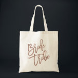 Bride Tribe Rose Gold Faux Glitter Script Tote Bag<br><div class="desc">Cute and stylish "Bride Tribe" bag featuring a beautiful brush script font and a faux gold glitter. *The glitter design details are simulated in the artwork. No actual glitter will be used in the making of this product.</div>