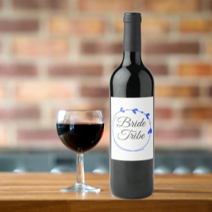Bride Tribe Royal Blue Heart Wreath Wine Label