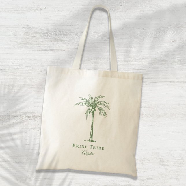 Bride Tribe Sage Green Tropical Palm Tree Custom Tote Bag (Bride Tribe Sage Green Tropical Palm Tree Custom Tote Bag)