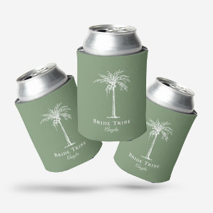 Bride Tribe Sage Green White Palm Tree Custom Can Cooler