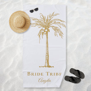 Bride Tribe Tropical Gold Palm Tree Custom Beach Towel