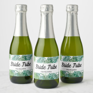 Bride Tribe Tropical Palm Leaf Bachelorette Party Sparkling Wine Label
