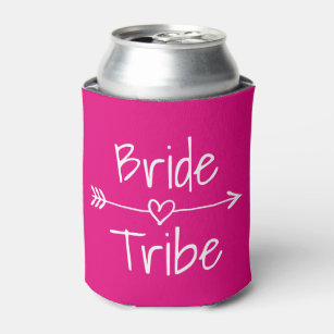 Bride Tribe wedding party neon pink can coolers