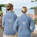 Bride Tribe White Palm Tree Personalised Denim Jacket<br><div class="desc">This fun tropical palm tree denim jacket with the words "Bride Tribe" in white is the perfect bridal shower gift or wedding favour gift for a tropical beach destination or outdoor wedding! Personalise it with your bridesmaid's name on the back.</div>