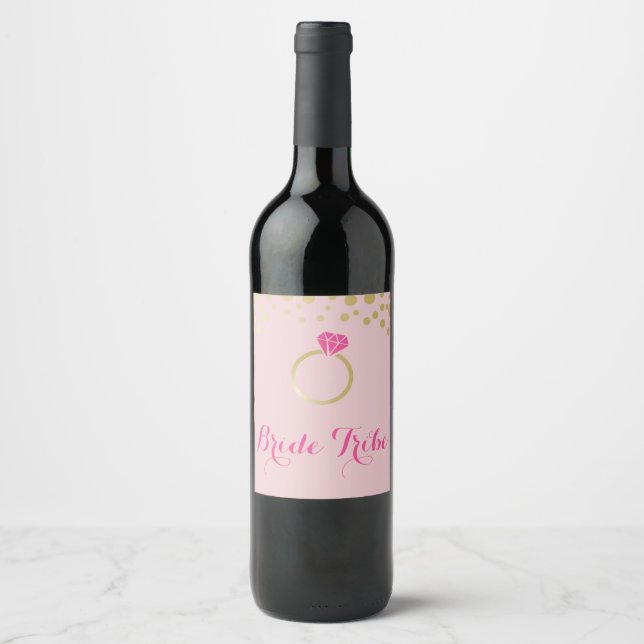 Bride Tribe Wine Label - Pink and Gold (Front)