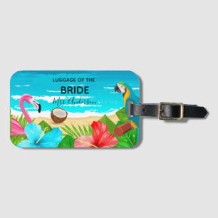Bride tropical honeymoon beach flamingo sea luggage tag