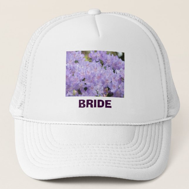 Bride trucker hats Custom text Lavender Rhodies (Front)