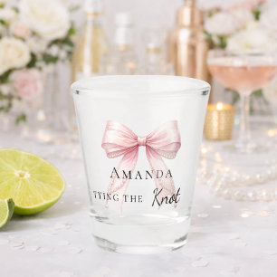 Bride tying the knot blush pink bow Bachelorette Shot Glass