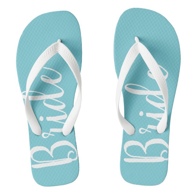 Bride Typography Blue Wedding Flip Flops (Footbed)