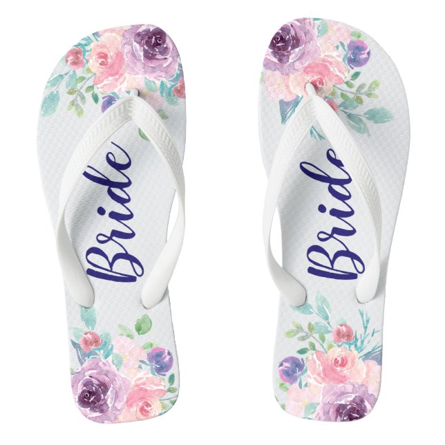 Bride Typography Colourful Flowers Bouquet Jandals (Footbed)