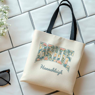 BRIDE Varsity Lettering Blue Retro Floral Tote Bag