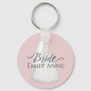 Bride Vintage Dress Wedding Personalised Favour Key Ring