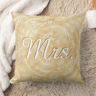 Bride Vintage Floral Garland Throw Pillow