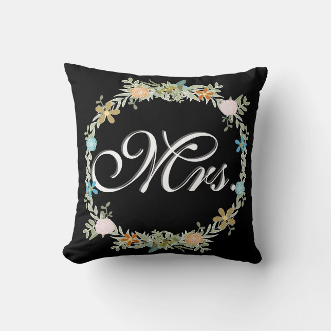 Bride Vintage Floral Garland Throw Pillow (Front)
