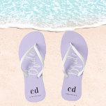 Bride violet lavender monogram initials name jandals<br><div class="desc">A trendy violet,  lavender coloured background. Personalise and add a name and monogram letters.</div>