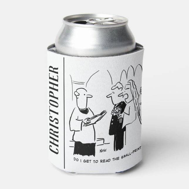 Bride Wants to Check Small Print Cartoon Can Cooler (Can Front)