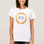 Bride. Watercolor woodland botanical fall wedding T-Shirt<br><div class="desc">Watercolor woodland fall wedding t-shirt "Bride".</div>