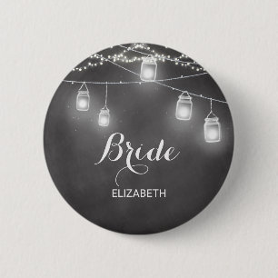 Bride Wedding Black White Mason Jar Button