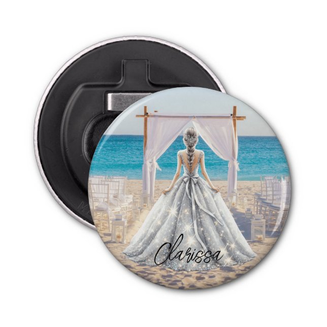 Bride Wedding Day Beach Wedding Fancy Gown Bridal Bottle Opener (Front)