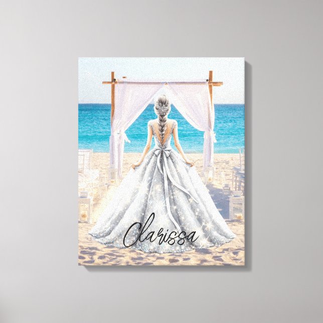 Bride Wedding Day Beach Wedding Fancy Gown Bridal Canvas Print (Front)