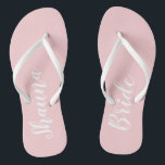 Bride wedding day flip flops<br><div class="desc">Space for your name and role. The colour can to changed to suit your colour scheme. Part of a collection.</div>