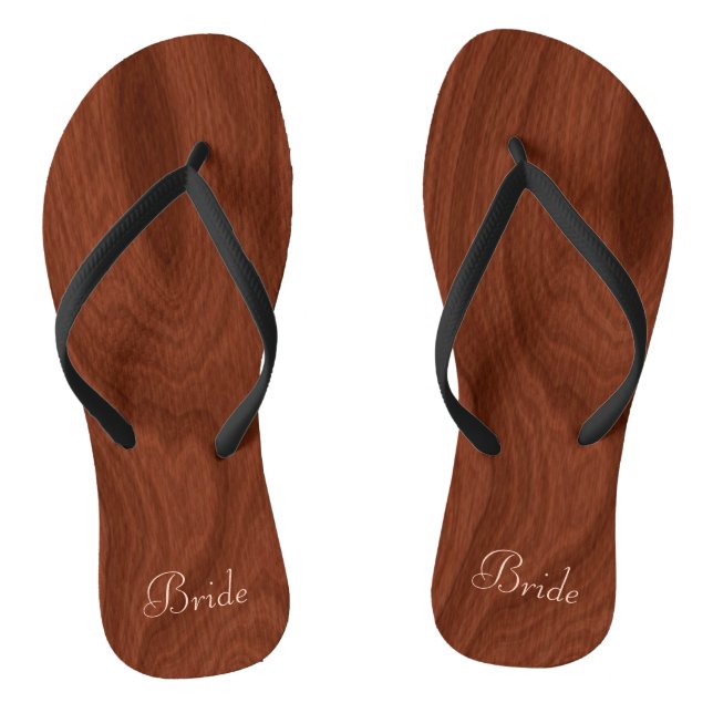 Bride Wedding Day Rustic Wood Look Beach Honeymoon Jandals (Footbed)