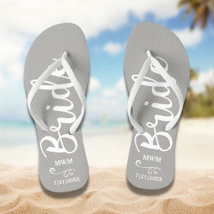 Bride Wedding Favour Custom Name Monogram Grey Jandals