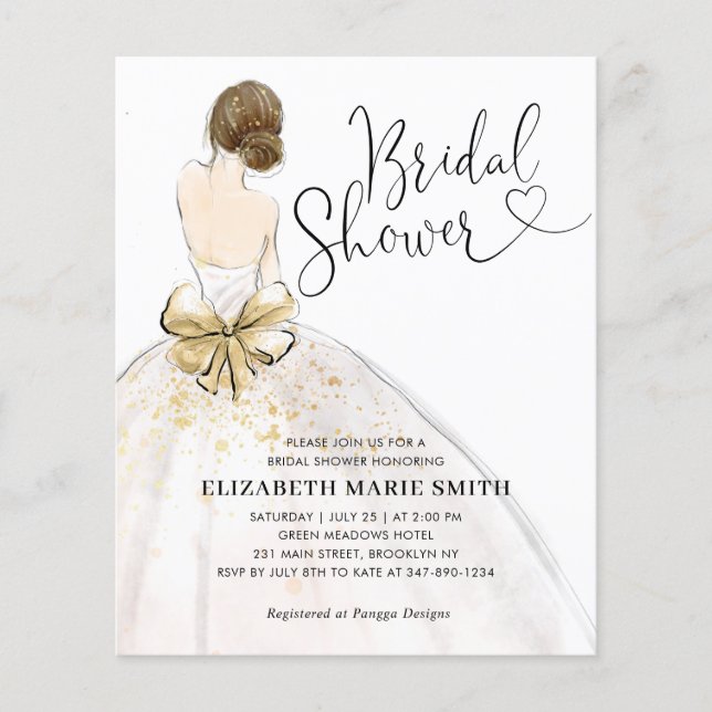 Bride Wedding Gown Budget Bridal Shower Invitation (Front)