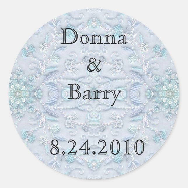 Bride Wedding  lace pale blue Classic Round Sticker (Front)