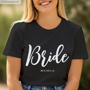 Bride Wedding Personalised Name Black White T-Shirt