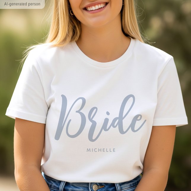 Bride Wedding Personalised Name Dusty Blue T-Shirt (Creator Uploaded)
