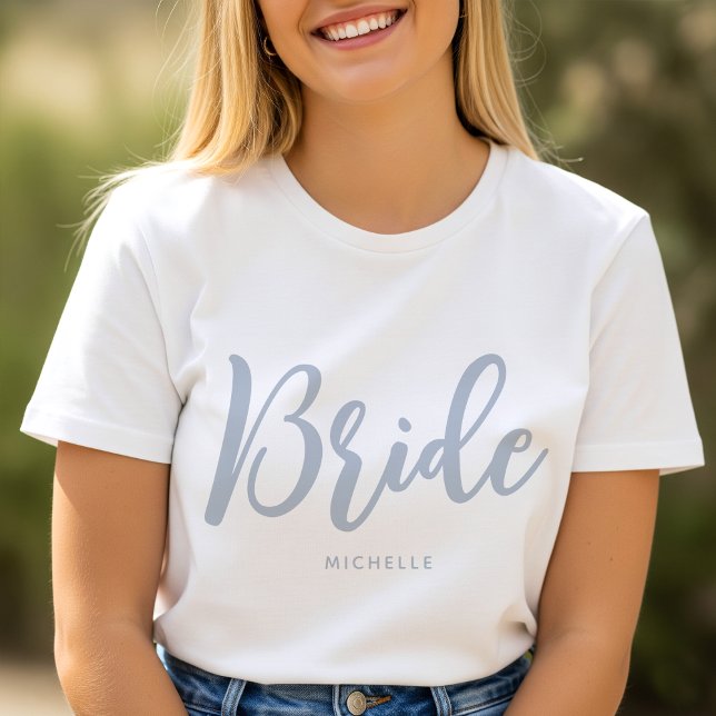 Bride Wedding Personalised Name Dusty Blue T-Shirt (Creator Uploaded)